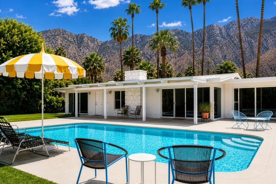 Vista Las Palmas pool and patio with San Jacinto mountain views
